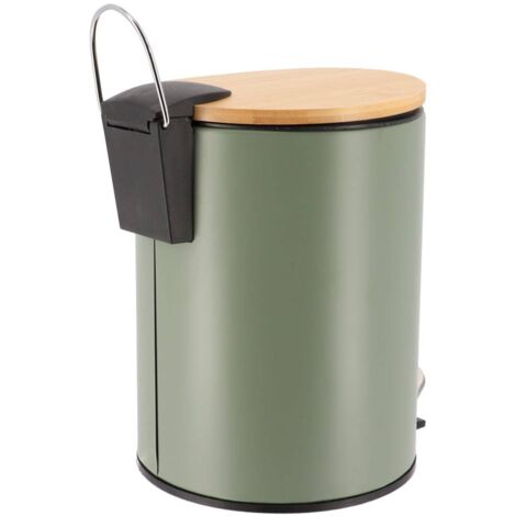 Poubelle metal frein de chute 2.5l - kaki   bambou - Tendance