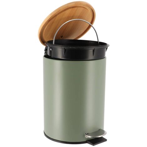 Poubelle metal frein de chute 2.5l - kaki   bambou - Tendance