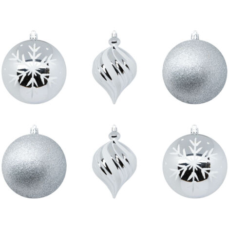 Déco de sapin Lot de 6 Boules de Noël D 10 cm - Argent et Blanc - Feeric Christmas (1/5)