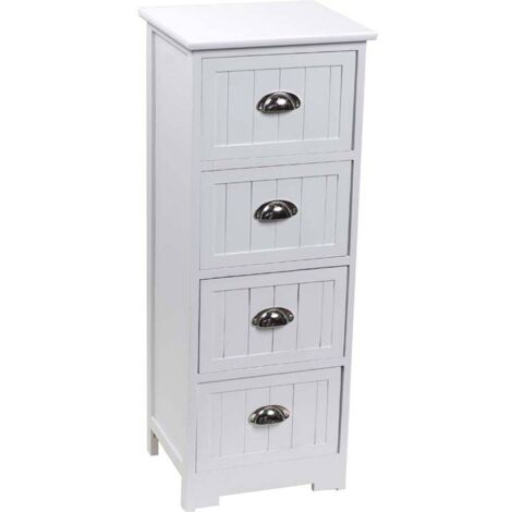 Tendance – Chiffonnier en bois blanc avec 4 tiroirs – Dimensions H 90 cm – Poignées en métal – Bois de Paulownia et MDF