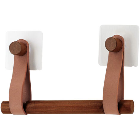 Dérouleur papier toilette WC en Bambou avec lanières Caramel mat en simili cuir - TENDANCE (1/4)