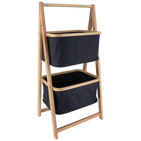 Meuble Étagère en Bambou 2 Paniers en tissu Noir H 90 cm - TENDANCE (1/2)