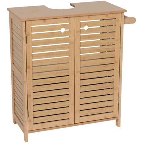 Tendance – Meuble sous vasque simple 67 x 30 x 70 cm – 2 portes et 1 étagère intérieure – MDF et bambou – Finition naturelle