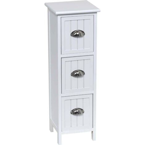 Tendance – Chiffonnier 3 tiroirs en MDF et paulownia – Finition blanche moderne – Dimensions 25x25x77 cm – Rangement esthétique et pratique