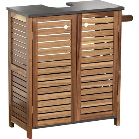 Element sous lavabo acacia et mdf 2 portes + 1 etagere interieure + porte serviette intergre - element - Tendance