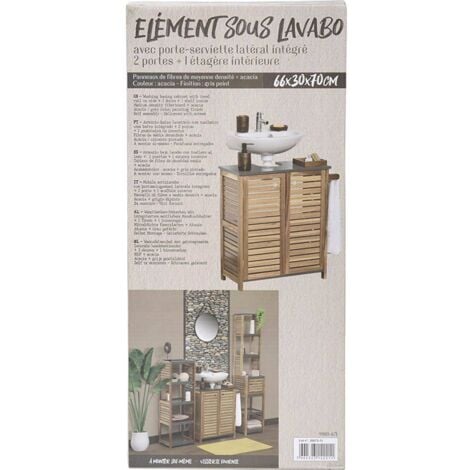 Element sous lavabo acacia et mdf 2 portes + 1 etagere interieure + porte serviette intergre - element - Tendance