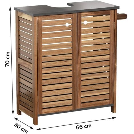 Element sous lavabo acacia et mdf 2 portes + 1 etagere interieure + porte serviette intergre - element - Tendance
