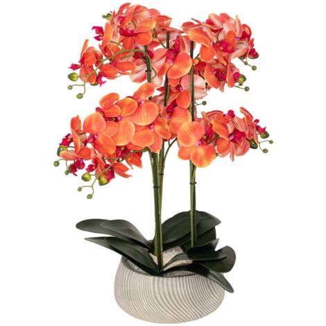 Atmosphera – Orchidée artificielle en pot 65cm – Pot en ciment orange – Fleurs en plastique – Décoration intérieure sans entretien (1/4)