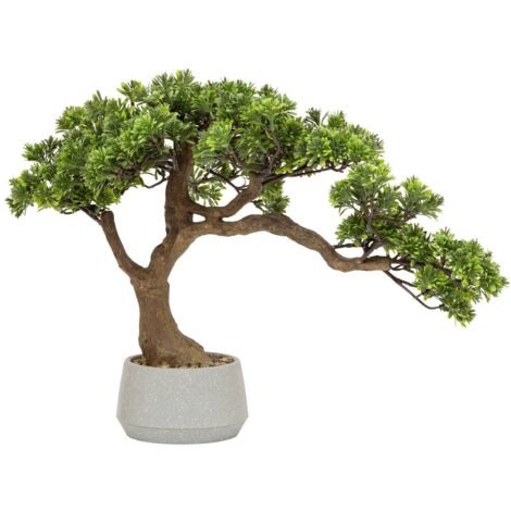 Atmosphera – Plante verte artificielle bonsaï en pot H 60 cm – Pot en céramique grise – Hyperréaliste et sans entretien (1/4)