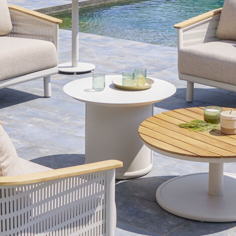 Table basse de jardin ronde Olimio avoine 68 x 50cm en aluminium - Hespéride (1/4)