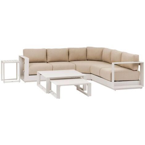 Hesperide – Salon d'angle de jardin 5 places en aluminium teinté – Coussins déperlant – Table basse gigogne – Résistant à l'humidité (1/5)