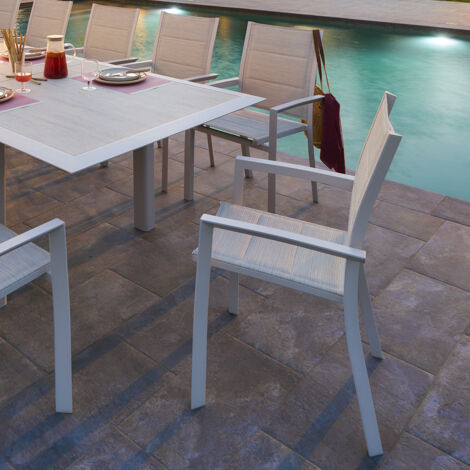 Fauteuil de jardin empilable Allure beige & avoine aluminium et texaline - Hespéride (1/5)