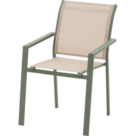 Hesperide – Fauteuil de jardin empilable lin et vert laurier – Structure en aluminium – Assise en texaline – Design épuré et léger (1/4)
