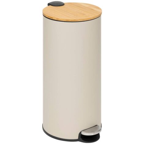 5Five Simply Smart – Poubelle de salle de bain 30l – Couvercle en bambou beige – Soft close silencieux – Seau amovible pour nettoyage facile