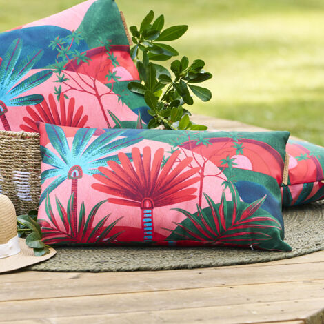 Hesperide – Coussin extérieur rectangulaire 50 x 30cm – Motif jungle – Housse déperlante et déhoussable – Confort optimal pour salon de jardin