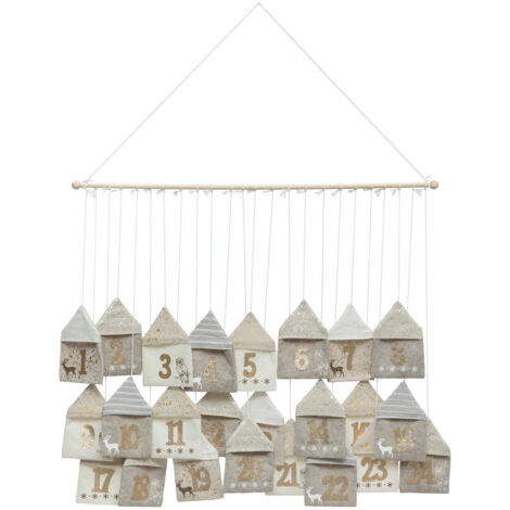 Déco de Noël Calendrier de l'Avent à suspendre 24 Pochons Beige et doré - Feeric Christmas (1/2)