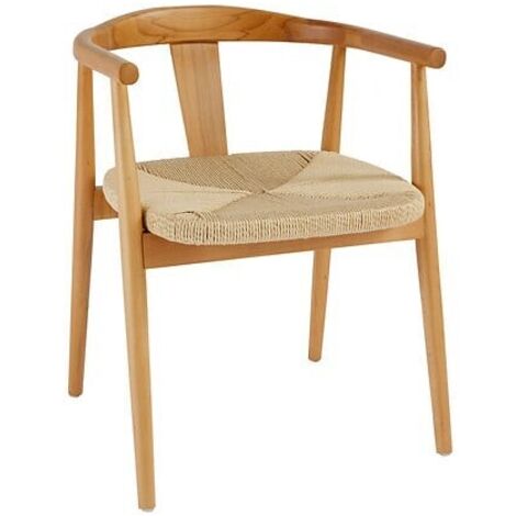 Atmosphera – Fauteuil de table en hêtre massif avec assise en corde tressée beige – Dimensions L. 56 x P. 54 x H. 73 cm – Design scandinave élégant (1/5)