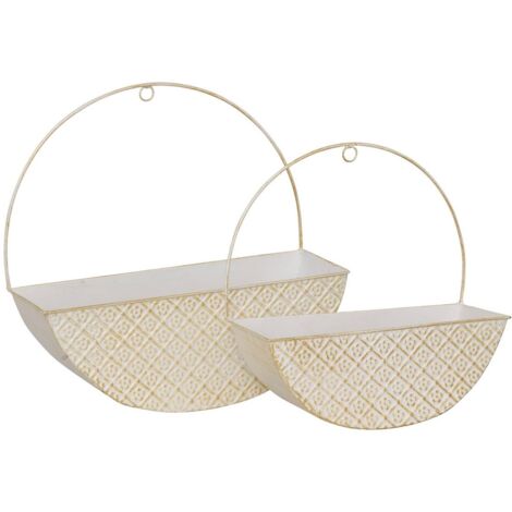 Lot de 2 Jardinières murales en fer blanc patine mordorée et motifs floraux - Atmosphera (1/5)