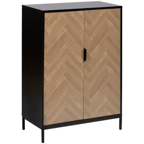 5Five Simply Smart – Cabinet chevrons 2 portes noir et pin naturel 110x80x40cm – Aggloméré moderne pour intérieur contemporain – Design élégant (1/5)