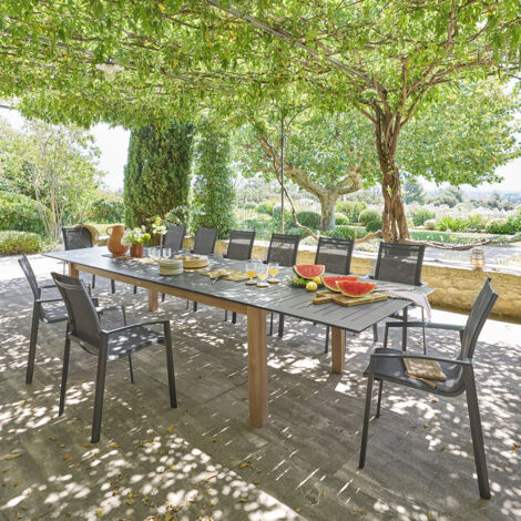 Hesperide – Table de jardin extensible rectangulaire 14 places en aluminium graphite et honey – Longueur 266cm, largeur 110cm, hauteur 75cm