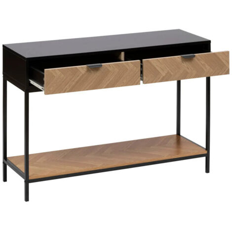 5 five simply smart 5five - Meuble de Rangement Chevrons Effet Bois et Noir, 2 Portes, H 110 x L 80 cm - Buffet pour Salon, Chambre, Entrée