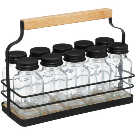 5Five Simply Smart – Présentoir à épices 15 pots en métal et verre – Finition noire élégante – Dimensions 21.5x9x16 cm – Couvercles hermétiques pour arômes préservés (1/4)