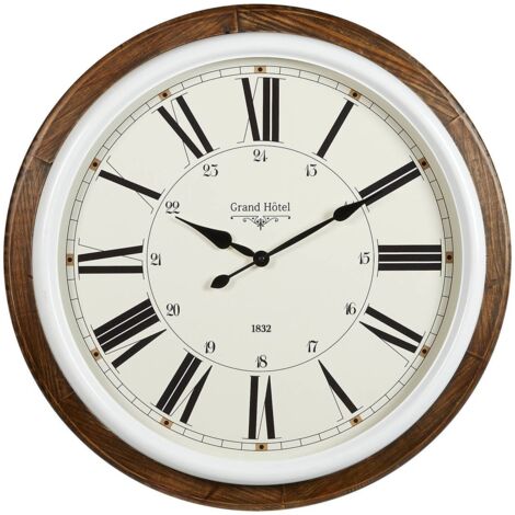 Grande Pendule murale Marron et Blanc style rétro D 68 cm - Atmosphera