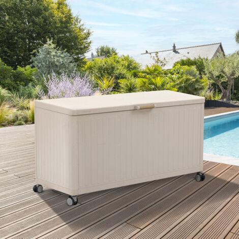 Hesperide – Coffre de jardin en aluminium 130 x 60,4 x 78 cm – Capacité 510 litres – Poignées effet bois – Ouverture facile avec vérins (1/7)