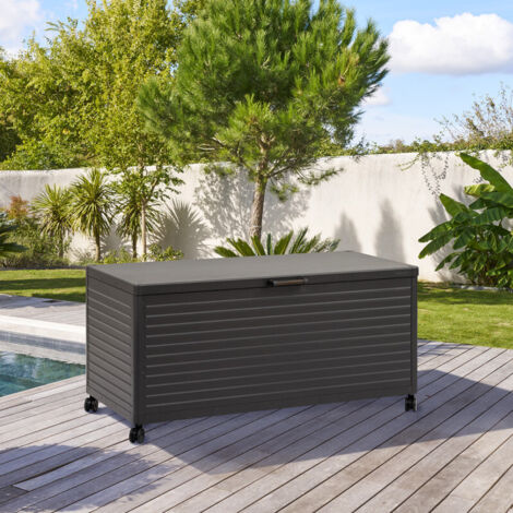 Hesperide – Coffre de jardin 1070L en aluminium étanche – Résistant aux intempéries – Avec roues et vérins de maintien – Pour rangement extérieur (1/5)