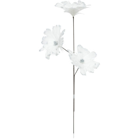 Branche déco spéciale fêtes Fleurs en Plumes blanches et argentées H 65 cm - Feeric Christmas