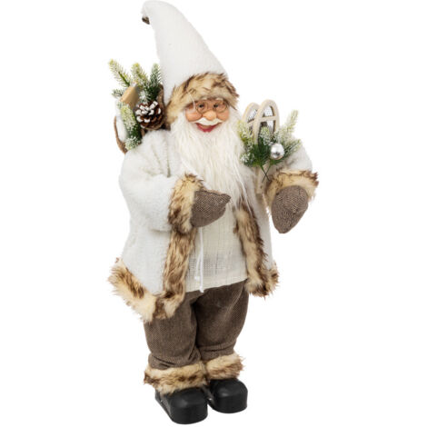 Père Noël en fourrure sherpa blanche et beige H 60 cm - Feeric Christmas (1/2)