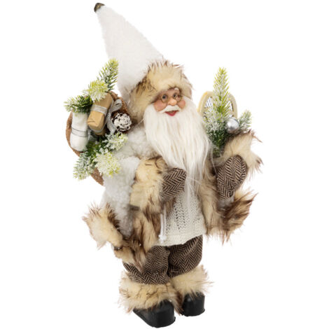 Père Noël en fourrure sherpa blanche et beige H 30 cm - Feeric Christmas