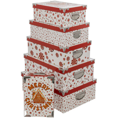 Lot de 6 Boîtes de rangement coins en métal déco Pain d'épice - Feeric Christmas (1/5)