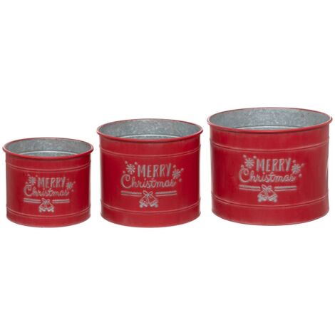 Déco de Noël Lot de 3 Cache-pots Rouge tradi en métal aspect vintage - Feeric Christmas (1/3)