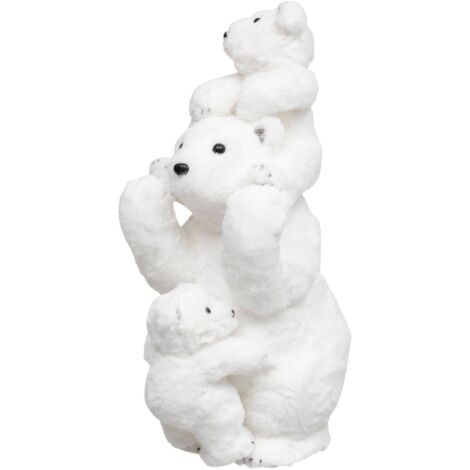 Fééric Lights And Christmas – Déco de Noël ours et oursons blancs floqués – Dimensions 52 x 27 x 22 cm – Matière polystyrène – Décoration festive intérieure