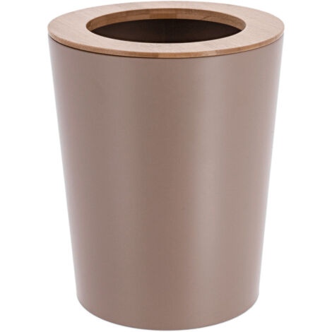Poubelle de salle de bain 5L en métal Cappuccino avec couvercle en Bambou - TENDANCE (1/3)