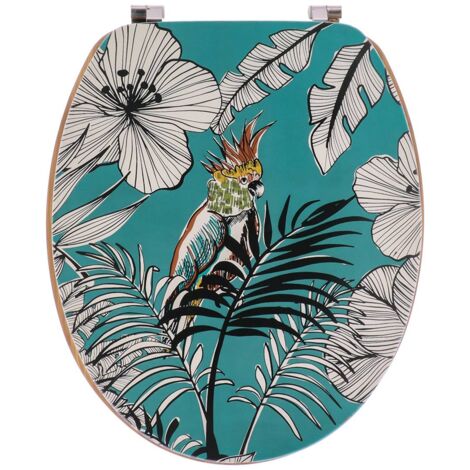 Abattant WC en Bois déco Jungle Fever Bleu avec Kit fixation en Acier Inoxydable - TENDANCE (1/3)