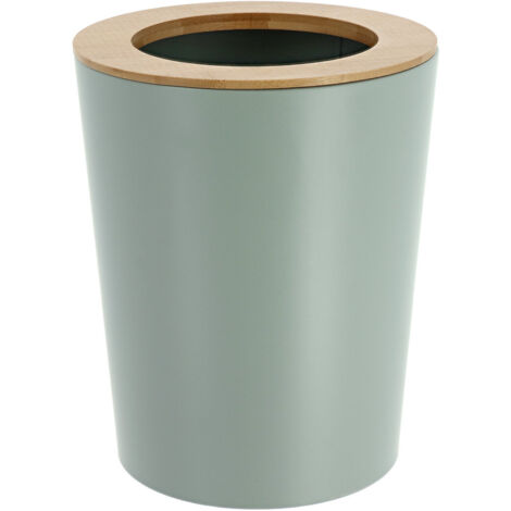 Poubelle metal evasee avec couvercle bambou 5l - vert eucalyptus - Tendance (1/3)
