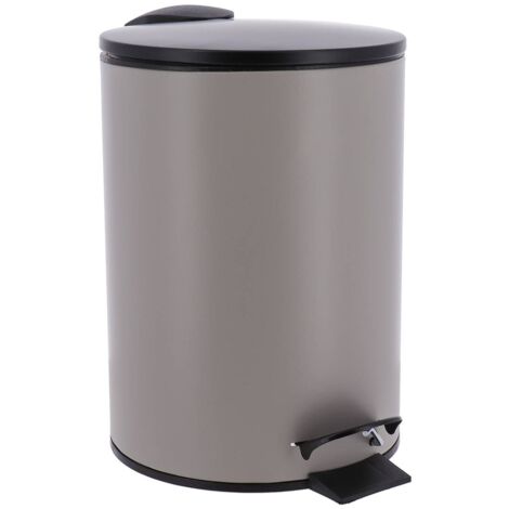 Poubelle à pédale 3L en métal Beige ficelle et Noir avec couvercle frein de chute - TENDANCE (1/5)