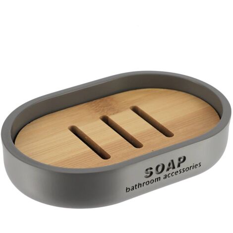 Porte savon polyresine - gris/bambou - Tendance (1/3)