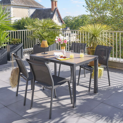Hesperide – Table extensible rectangulaire en aluminium effet bois 4 places – Dimensions 119,5 x 80 x 75 cm – Traitement époxy anti-rouille
