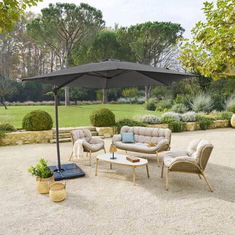 Parasol déporté rond Naulia Ardoise 3,3m en acier polyester et nylon - Hespéride