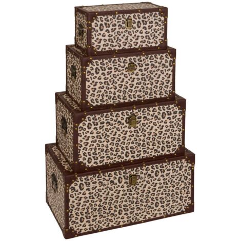 Atmosphera – Set de 4 malles empilables 56x34x29cm – MDF et polyester – Poignées en acier – Charge max 10kg – Rangement déco original
