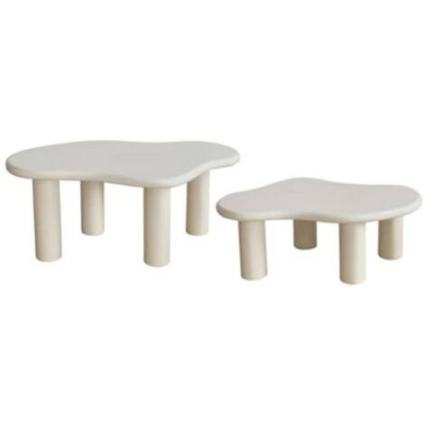 Atmosphera – Lot de 2 tables basses organiques ivoire 100x60cm – Pieds en pin – Finition mate – Tables gigognes pour petit salon (1/5)