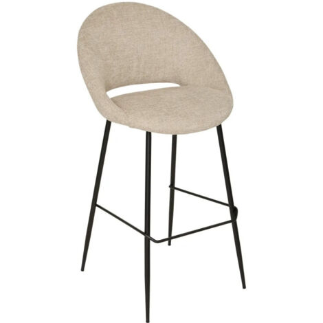 Atmosphera – Tabouret de bar haut en tissu beige – Hauteur d'assise 73 cm – Repose-pieds intégré – Structure en contreplaqué et acier (1/5)