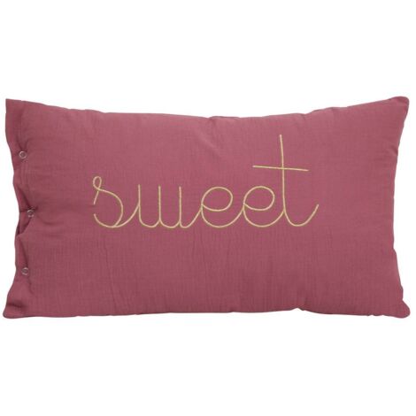 Coussin gaze de coton avec mot doux Vieux rose 30x50 cm (1/2)
