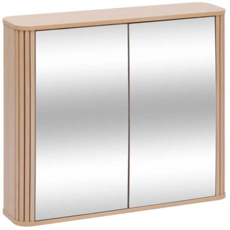 Armoire de salle de bain 2 portes avec miroir effet bois clair LIORA (1/5)