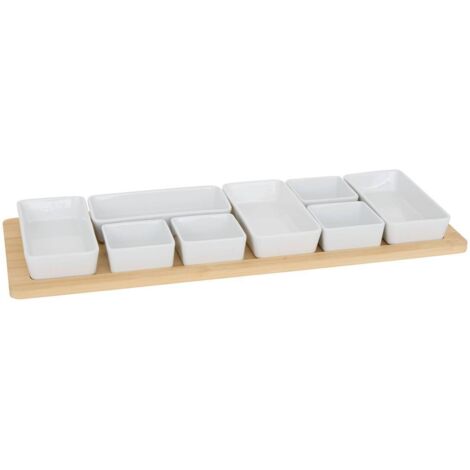 Service apéritif Bambou 9 pièce(s) blanc L58xp22xH5cm - Atmosphera créateur d'intérieur (1/4)