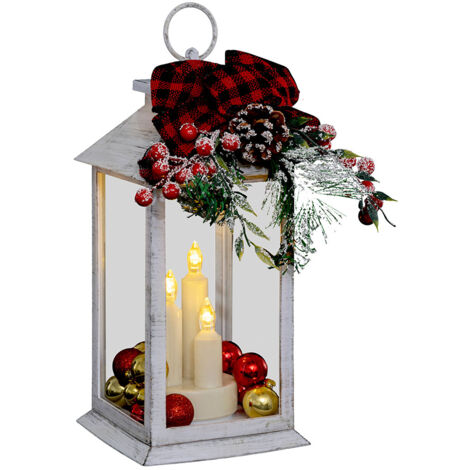 Déco de Noël Lanterne décorée et lumineuse 3 LED Blanc chaud H 29 cm - Feeric Christmas (1/3)
