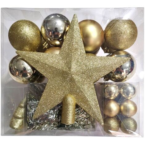 Déco de Sapin de Noël Kit 44 pièces, Boule, Guirlande et Cimier - Doré - Feeric Christmas (1/5)